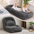 Adjustable Plush Human Dog Bed Lounger for Adult, 5-Position Foldable Lazy Lounge Sofa, Large Size Bean Bag Chair with Pillow, Folding Floor Chair for Living Room, Bedroom, Gaming Room, Dark Gray