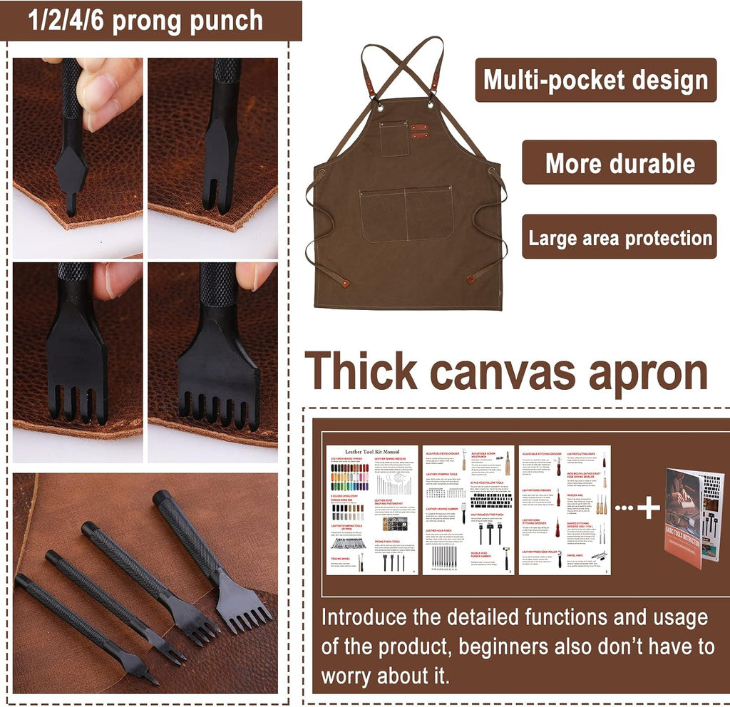 628Pcs Leather Working Tooling Set for Beginners, Starter Working and Tool Supplies with Leather Pony, Tooling Box, Stamping Punching Tools, Sewing Thread, Rivets Kit for DIY Crafts
