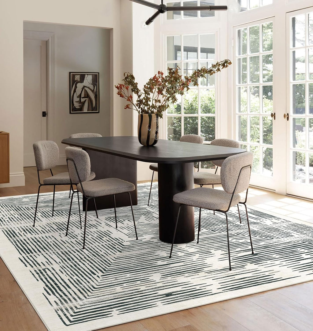 BLISSA 8x10 Area Rugs for Living Room - Soft Large Washable Geometric Black White Lines Modern Abstract Rug for Bedroom Striped Contemporary Carpet for Nursery Dining Room Home Office Decor