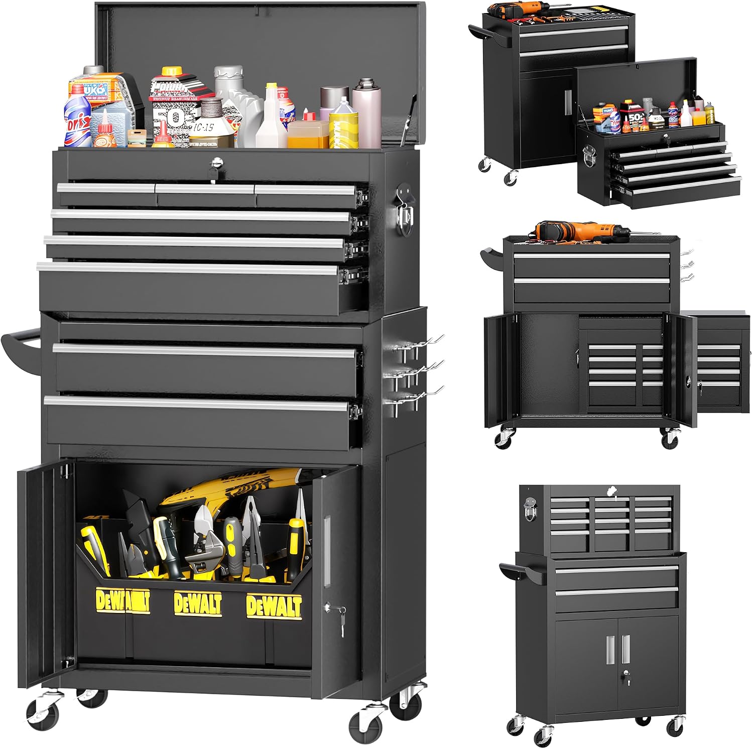 INTERGREAT Rolling Tool Chest with Wheels and 8 Drawers, Detachable Large Tool Cabinet with Lock for Garage, Locking Mechanic Tool Cart with Black Liner for Warehouse, Workshop, High Capacity