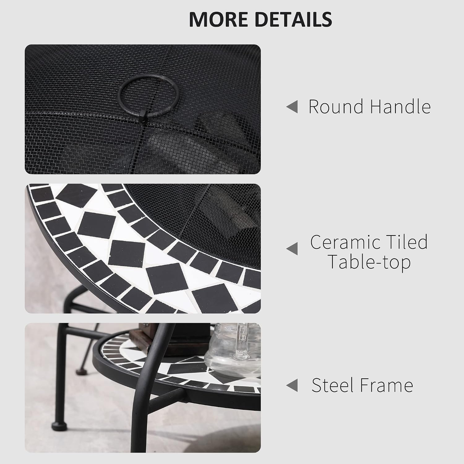 Outsunny 30' Outdoor Fire Pit Dining Table, 3-in-1 Round Wood Burning Fire Pit Bowl, Patio Ice Bucket with Storage Shelf, Spark Screen Cover for BBQ, Bonfire, Camping, Mosaic