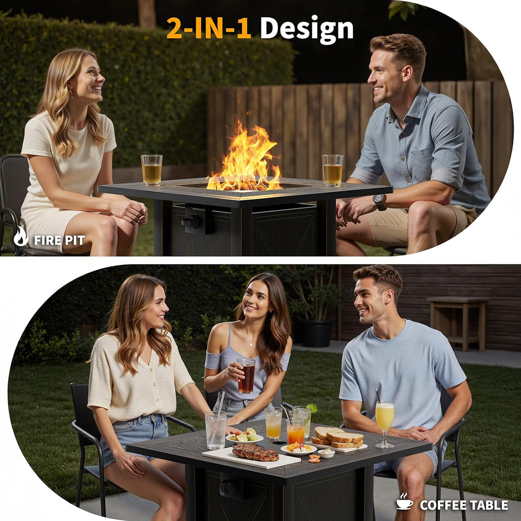 HOTEAGLE 30' Propane Fire Pit with Premium Ceramic Tabletop, 50000 BTU Powerful Gas Firepit Table - Includes Lid and Lava Rocks, Ideal Outdoor Fire Pit for Dining, Party in Patio, Garden, Yard