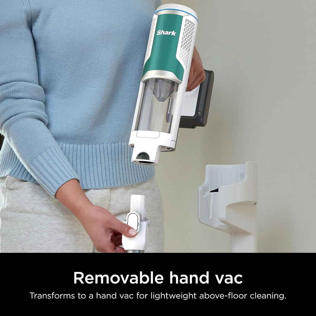 SHARK Clean & Empty Cordless Stick Vacuum Cleaner, Auto-Empty System, Self Cleaning Brushroll, HEPA Filter, Powerful Suction, Compact Lightweight, Perfect for Pet Hair (Renewed) (White + Green)