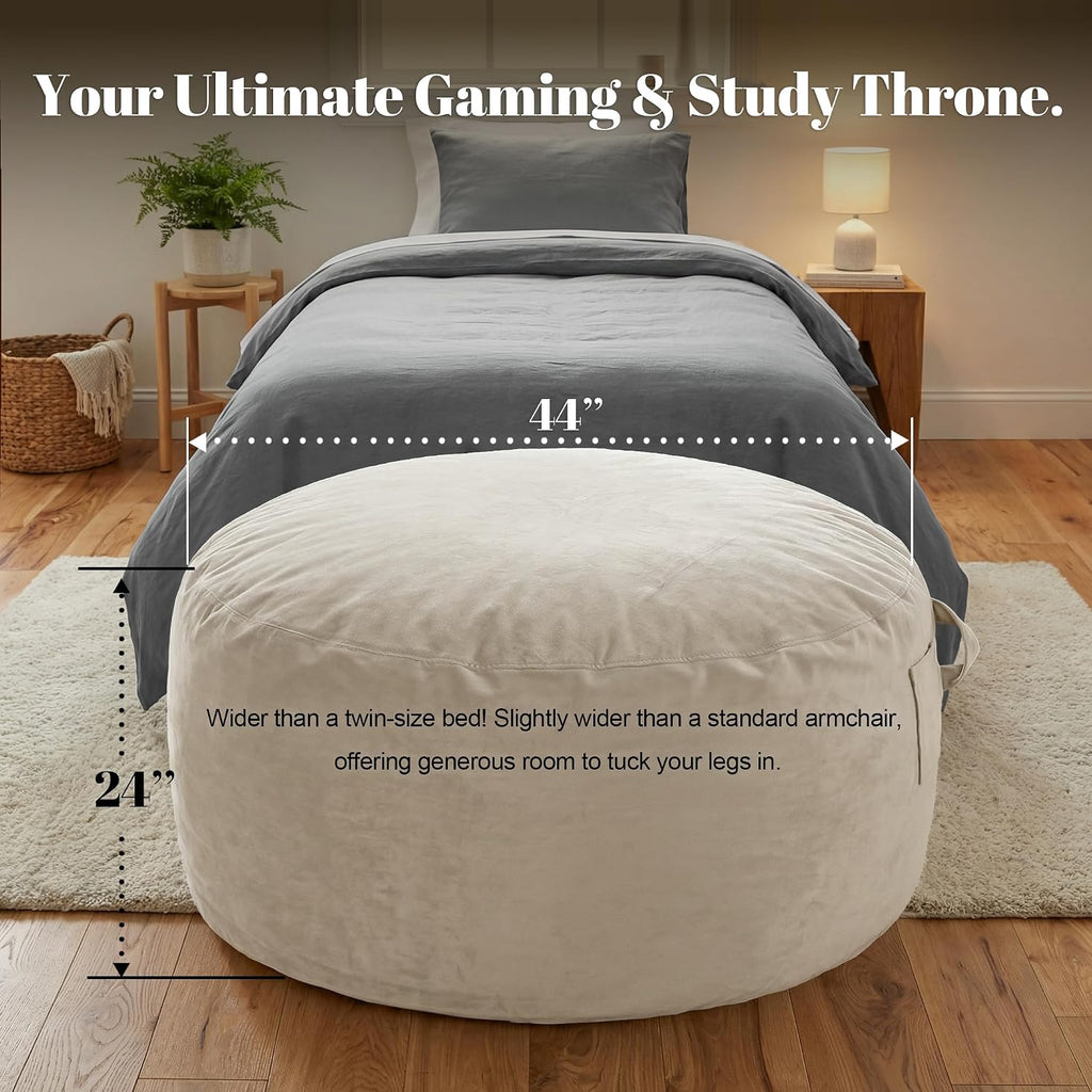 Codi Beige Grayish Large Bean Bag Chair for Adults, Comfy 4 FT Beanbag Chairs with Filler Included - Machine Washable & Removable Cover, Premium Shredded Foam