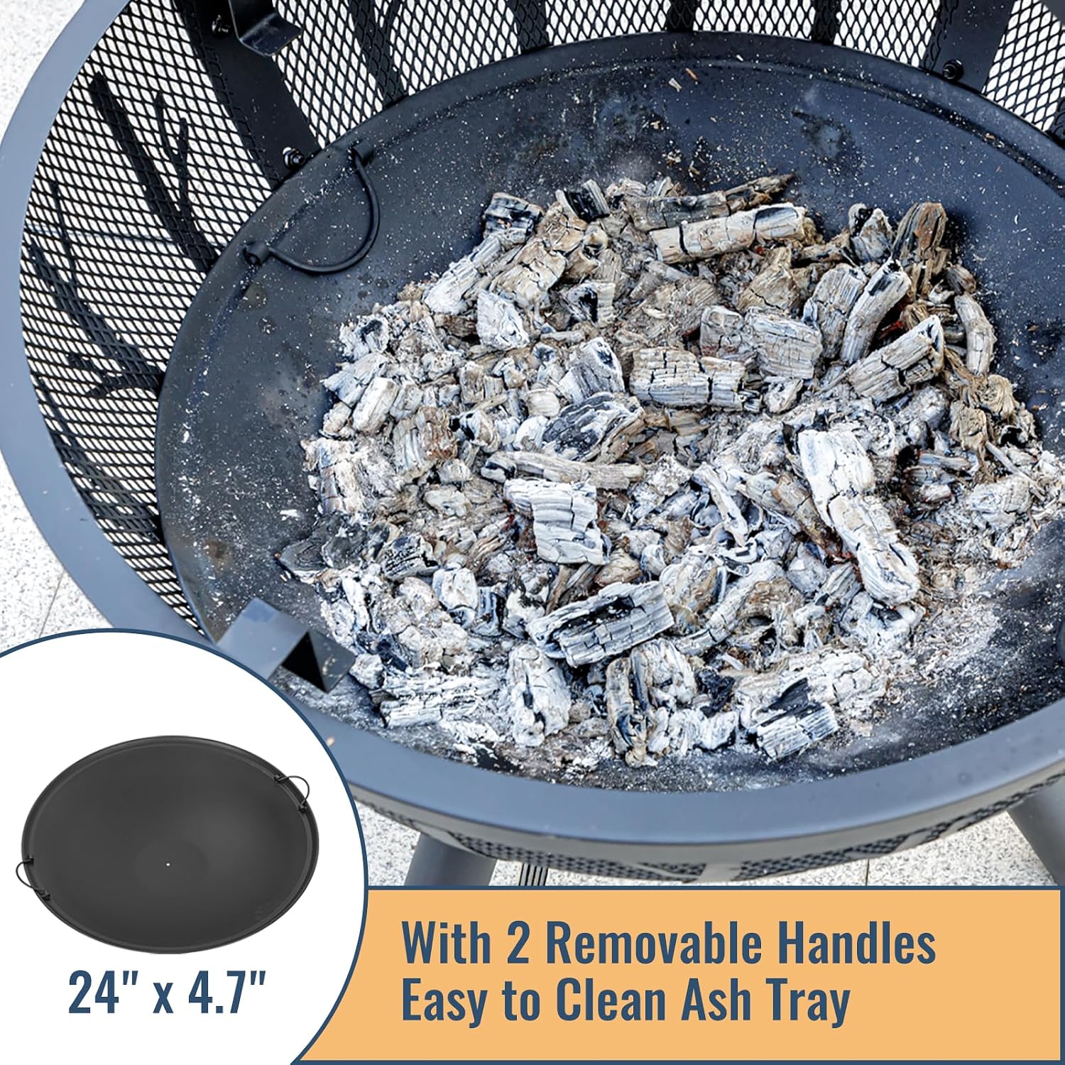 Panovue 35 Inch Wood Burning Fire Pit with BBQ Grill, Heavy Duty Fire Pits Ball for Outside with Spark Screen & Removable Ash Pan, Outdoor firepit & Fireplace for Bonfire in Garden, Yard