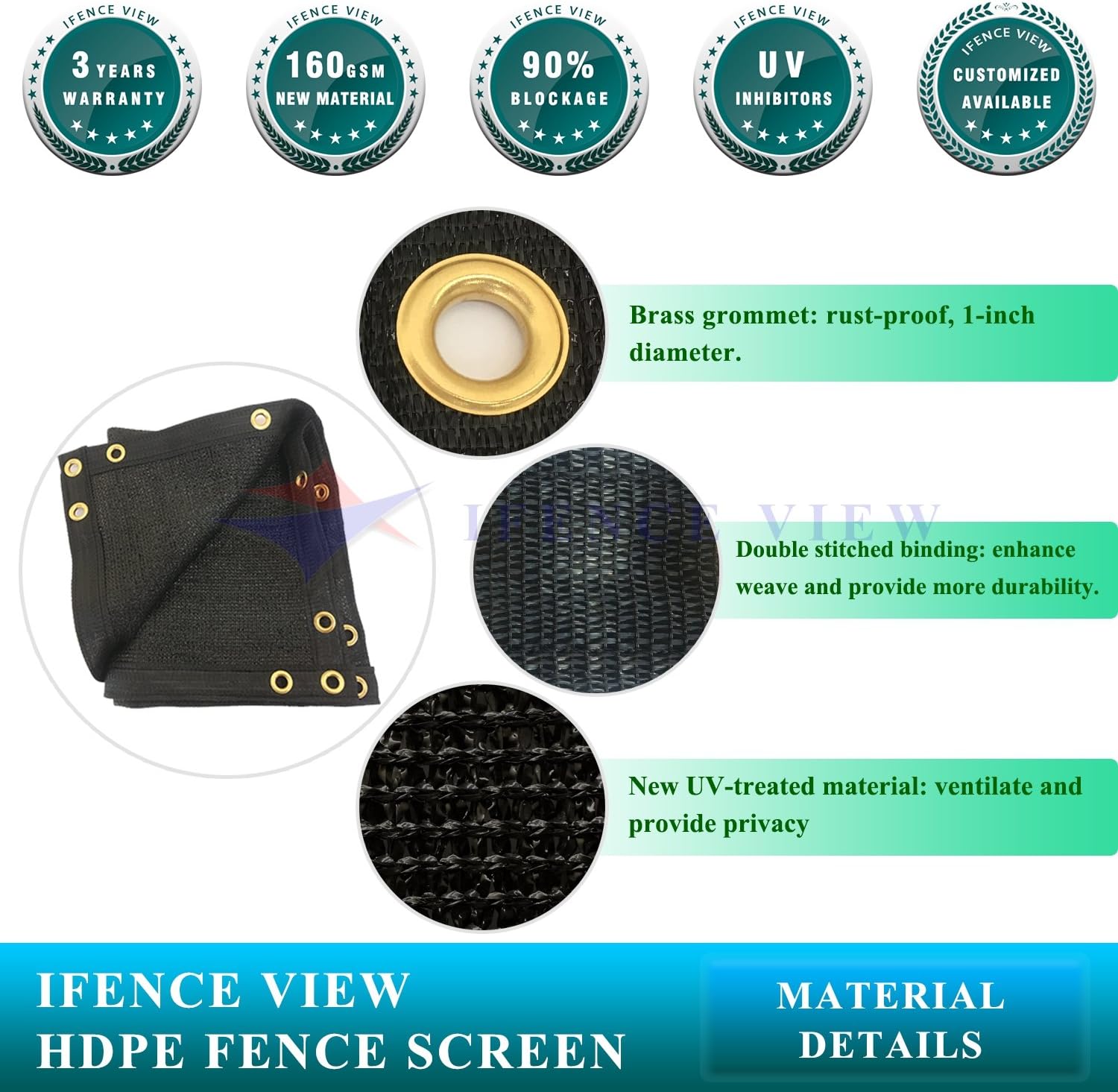 Ifenceview 12' x 16' Black Fence Privacy Screen Fence Cover Panels Mesh Net for Construction Site Yard Driveway Garden Pergolas Gazebos Railing Canopy Awning 165 GSM