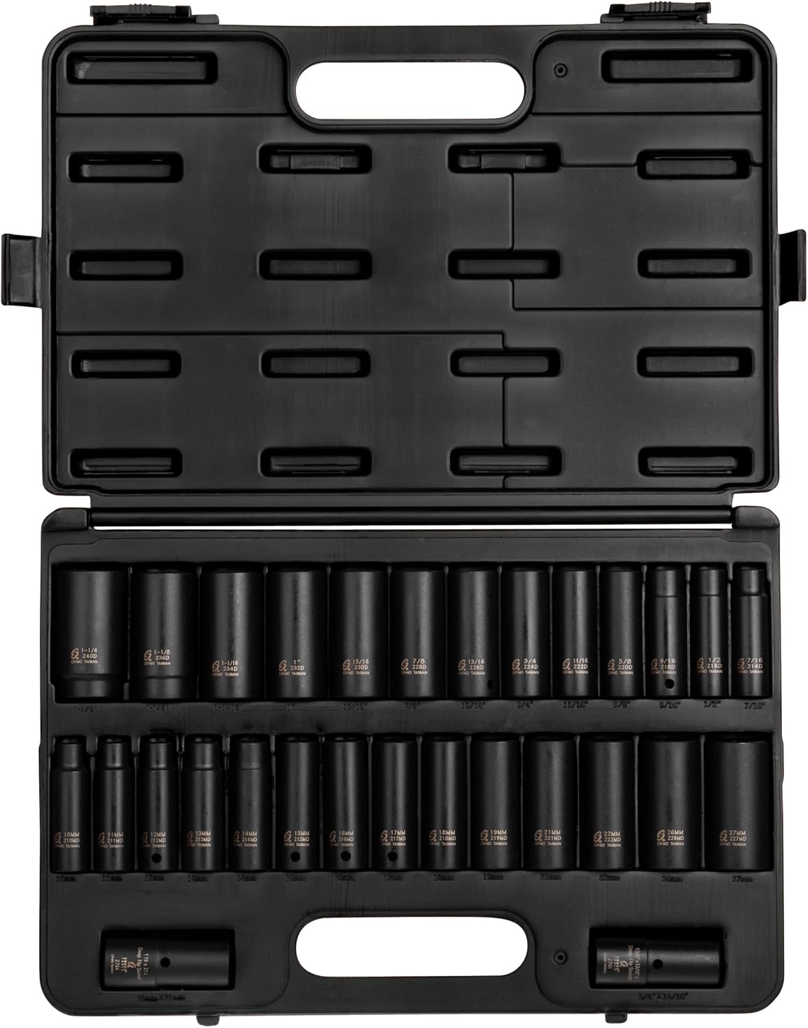 SUNEX TOOLS 5153DD, 1/2 Inch Drive Master Impact Socket Set, Double Deep, 29-Piece, SAE/Metric, 7/16'-1-1/4', 10mm-27mm, Cr-Mo Steel, Radius Corner Design, Dual Size Markings, Heavy Duty Storage Case