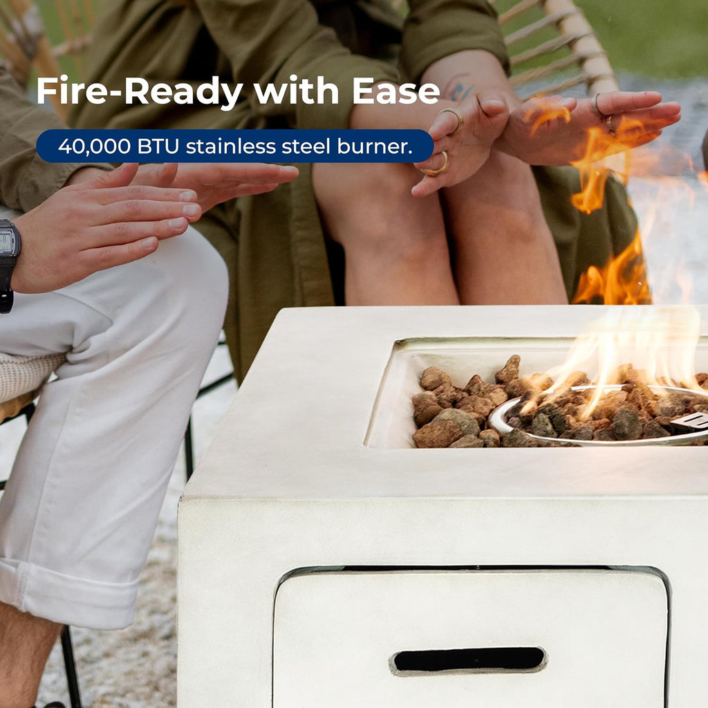 SereneLife Propane Fire Pit Table – 40,000 BTU Outdoor Firepit, Weather-Resistant with Stainless Steel Burner, Adjustable Flame, ETL Certified, Protective Cover, 30 x 30 x 23.6 Inches