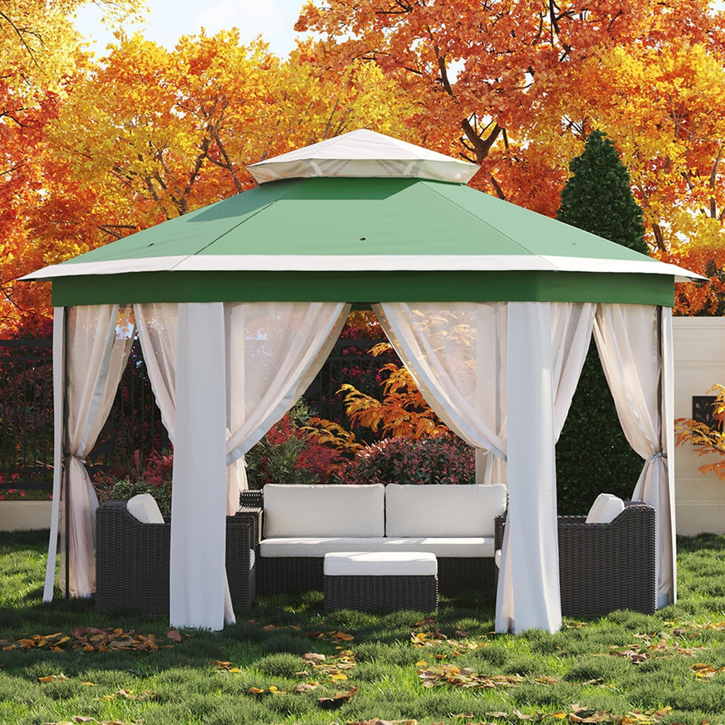 13x13Ft Patio Gazebo Metal Frame Canopy with Double Roofs, Outdoor Gazebo with Mosquito Netting and Privacy Screen, Canopy Tent for Backyard, Lawn, Garden, Deck