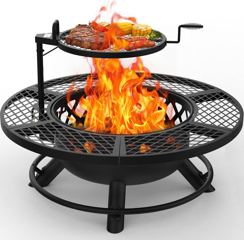 BALI OUTDOORS Fire Pit with Poker, 40 inch Outdoor Fire Pit Patio, Wood Burning Firepits for Outside with Grill