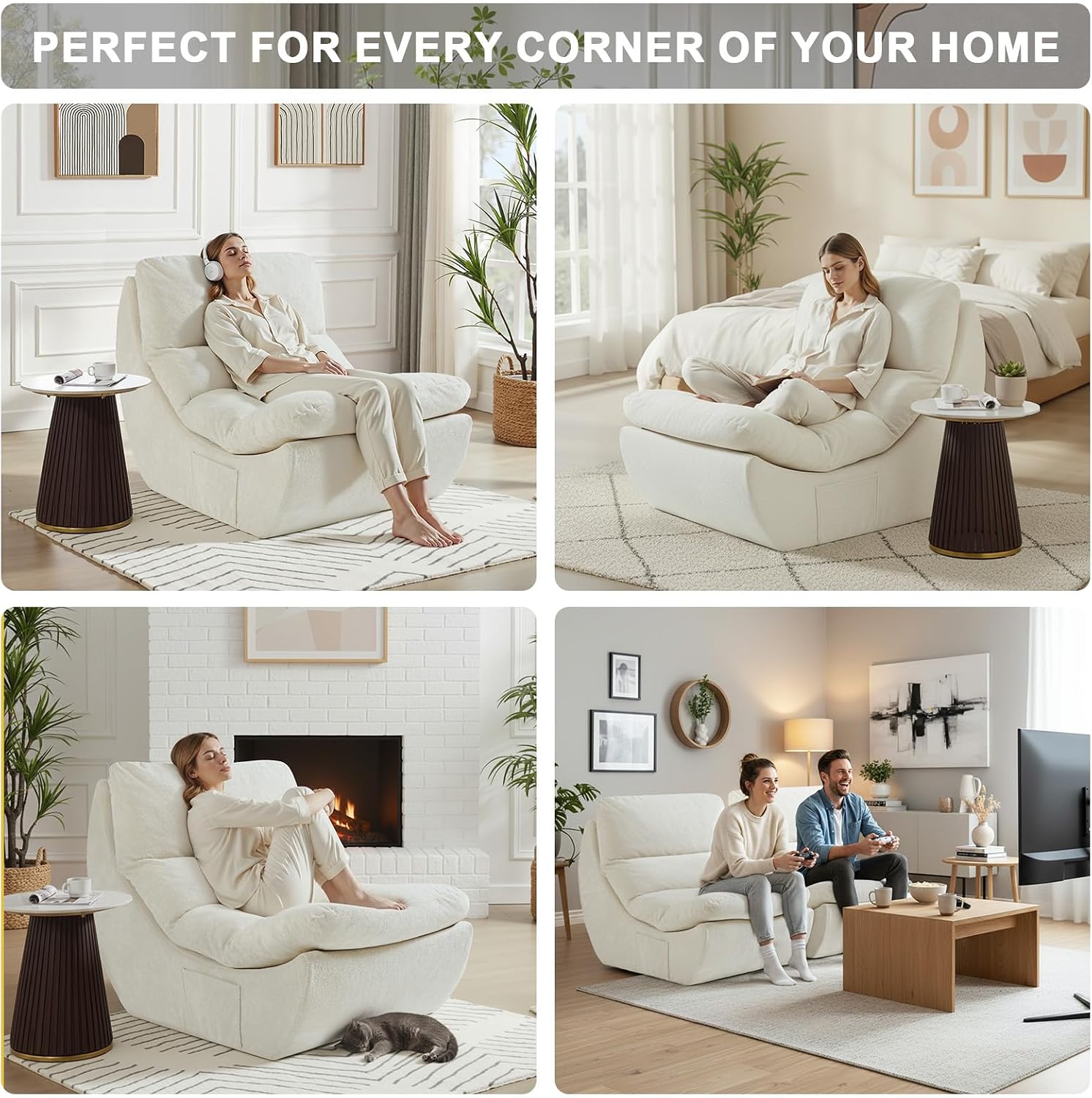 Set of 2 Bean Bag Chairs for Adults, Boneless Lounge Chair, Anti Cat Scratch Fabric with Machine Washable, Beanbag Chair for Bedroom, Floor Couch Living Room, Bedroom, Reading Corner (Beige)