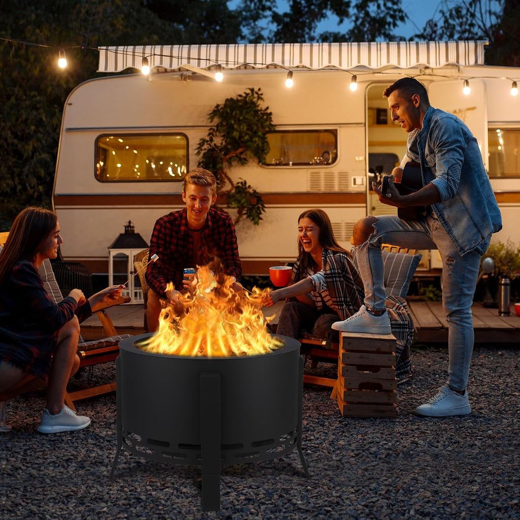 Garvee 26 in Smokeless Fire Pit with Ash Tray Base, Smokeless Outdoor Fire Pits with Adjustable Foot&Fire Poker,Firepit with Dust Bag, Outdoor Firepits for BBQ, Bonfire, Camping