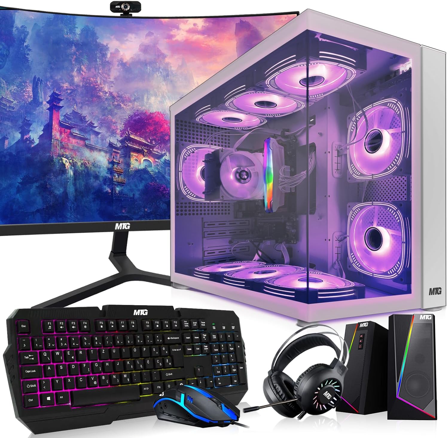 MTG Khuno Gaming Tower PC- Intel Core i5-8th Gen, GTX 1660S 6GB 192bits, 16GB ARGB Ram, 256GB Nvme, 24 Inch Curve Monitor, RGB Gamer Bundle Combo, Webcam, Win 11 Home