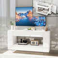 High Gloss TV Stand with 2 Large Drawers & Push-Open Doors - High Gloss Modern TV Console Storage Cabinet for Living Room, Office