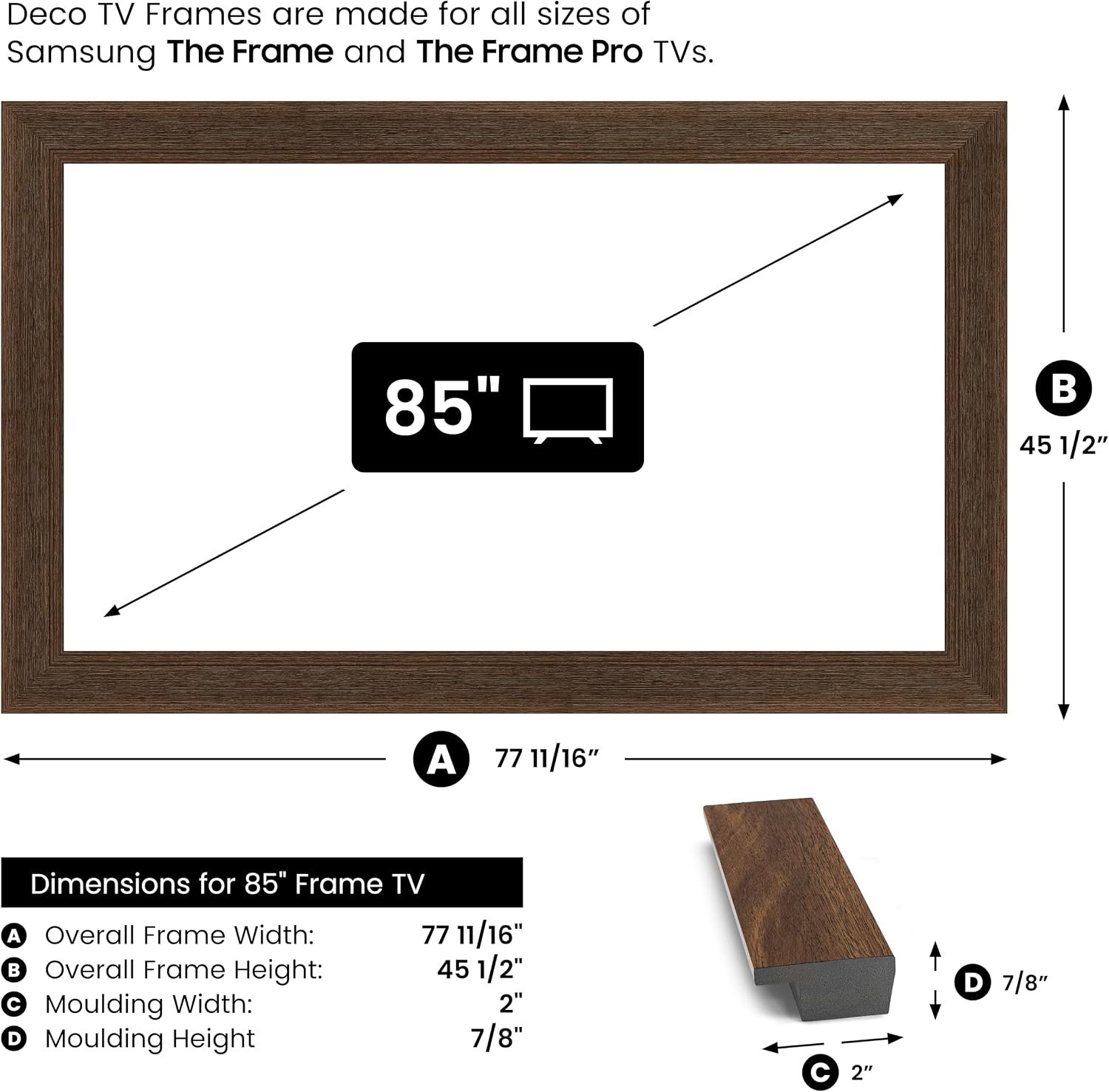 Museum Walnut 85' Slim Deco TV Frame - Compatible ONLY with Samsung The Frame TV and Pro TVs (Fits 2021-2026, LS03A, LS03B,LS03C,LS03D,LS03FA,LS03FW)