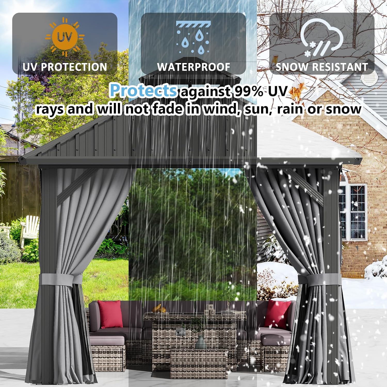 Aoxun 10Ft X 10Ft Hardtop Gazebo, Aluminum Metal Outdoor Gazebo with Breathable Netting and Curtains, Galvanized Steel Double Top, Permanent Patio Pavilion for Backyard, Wedding, Party