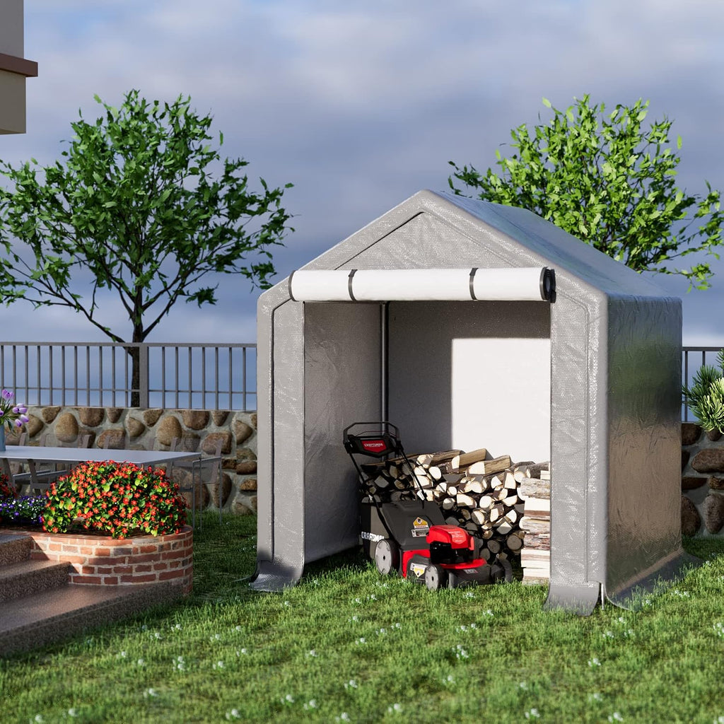 Outdoor Storage Shelter, 6x6 ft Portable Shed with Roll up Zipper Door, Waterproof and UV Resistant Anti-Snow, Heavy Duty Carport for Storing Garden Tools, Outdoor Equipment