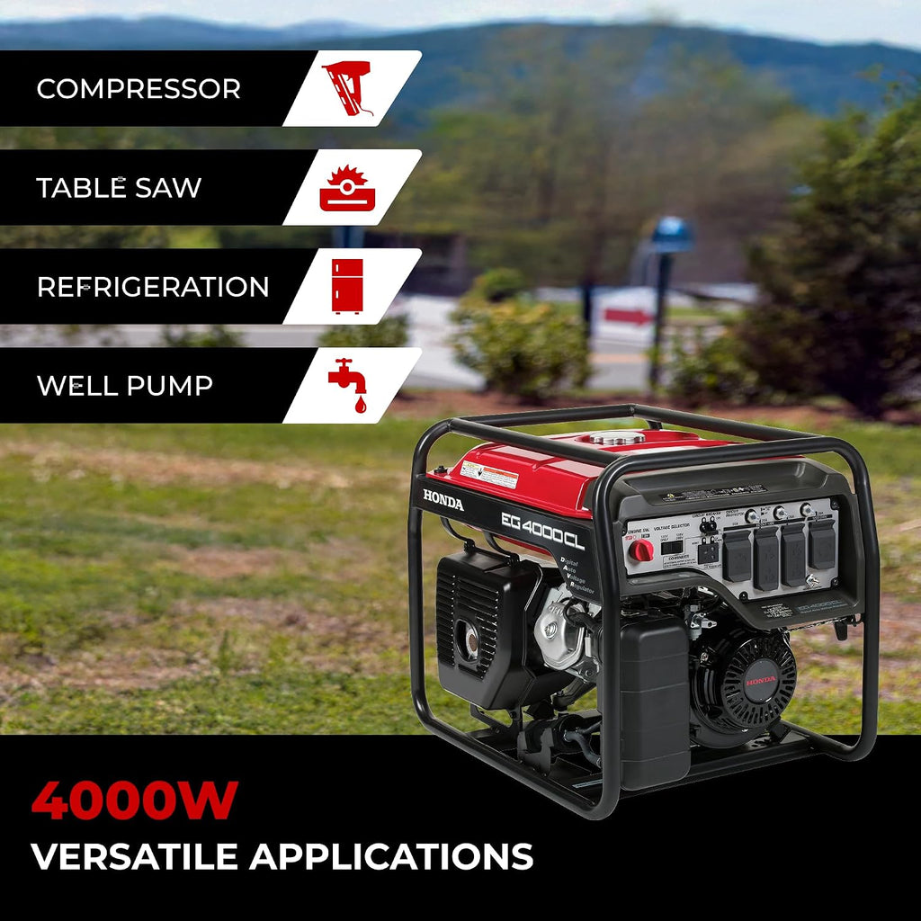 Honda EG4000 4000 Watt Generator, 120/240V Gas Powered Backup Generator for Home and Larger Equipment, Up to 14.8 Hour Run Time (EG4000CLAN)