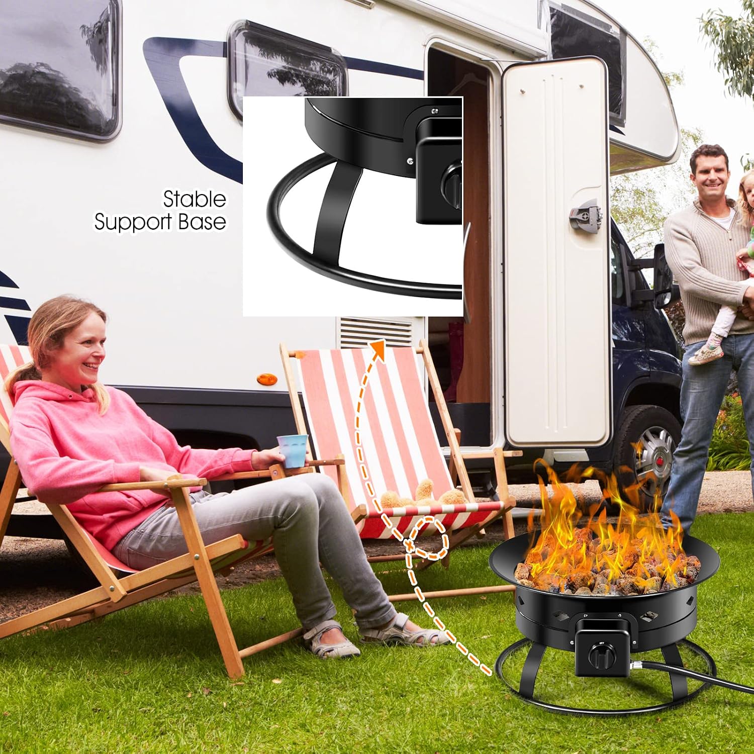 Tangkula Outdoor Portable Propane Gas Fire Pit, 58,000 BTU Gas Fire Pit with Cover, Carry Strap & Lava Rocks, 19 Inch Outdoor Firebowl with Propane Gas Hose & Tank Secure Ring for Camping, Backyard