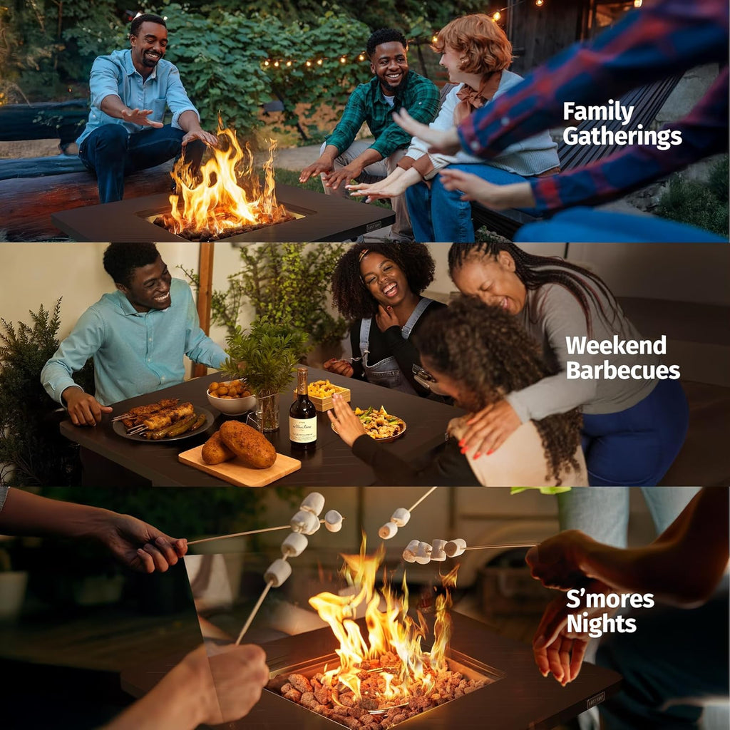 East Oak 28' Outdoor Propane Fire Pit Table | 52,000 BTU Gas Fire Pit for Outside with Easy-Hook Lid, Mesh Pocket & Lava Rocks | CSA Certified | Ideal for Patio, Garden & Backyard | Black