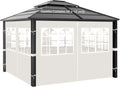 Gazebo Privacy Curtains 10' x 12' with PVC Windows, 4-Panels Side Wall with Zipper Universal Replacement for Patio, Outdoor Canopy, Garden and Backyard, Beige