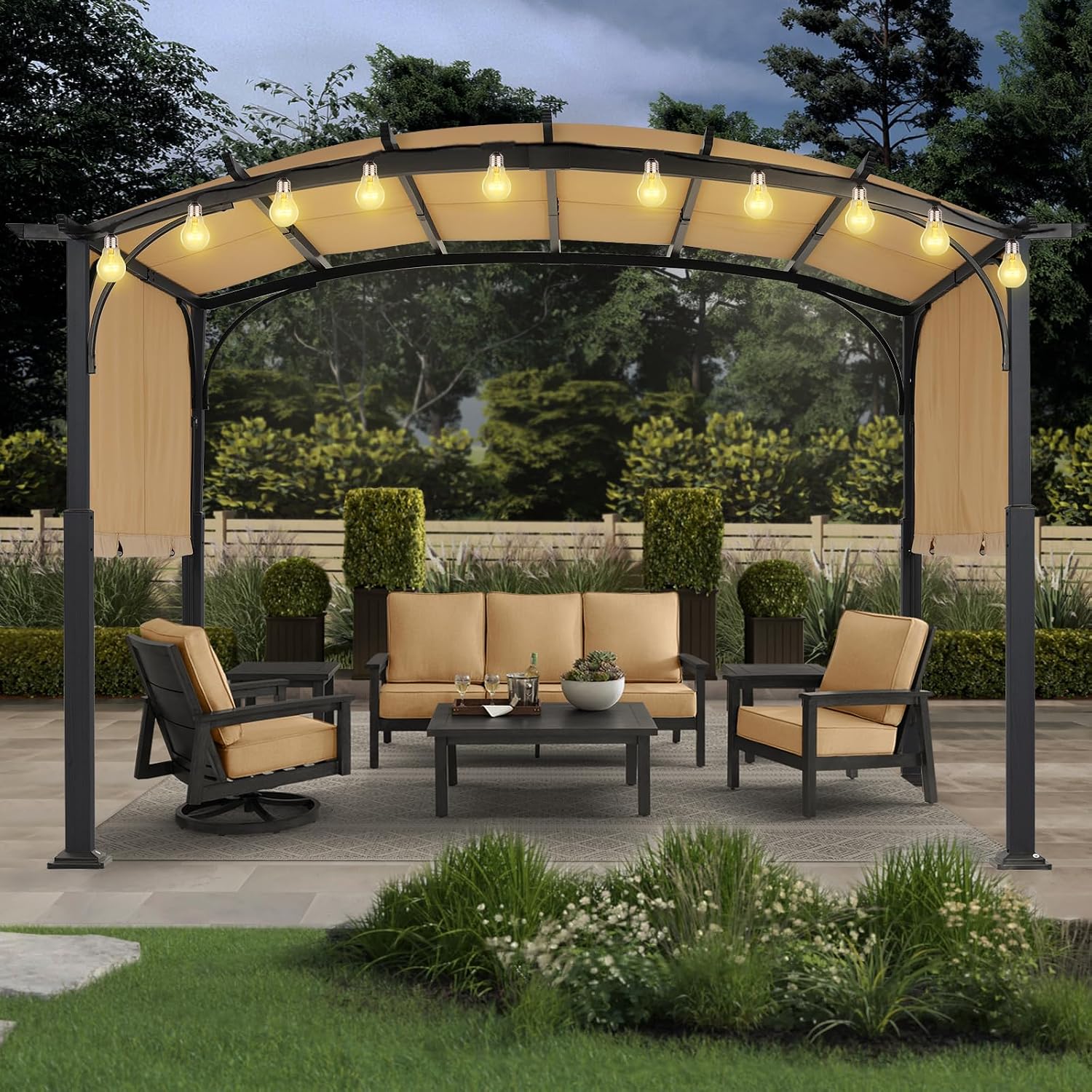 MASTERCANOPY 10x10ft Outdoor Retractable Pergola with Sun Shade Canopy Patio Metal Garden Pergola,Beige