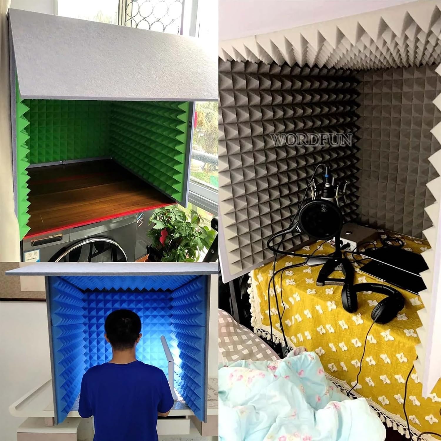 WORDFUN Desktop Soundproof Cover, 80x80x80cm Portable Vocal Booth for Recording, Microphone Foam Booth Cube, for Microphone Recording Equipment Podcasts Singing Gaming and Broadcasting