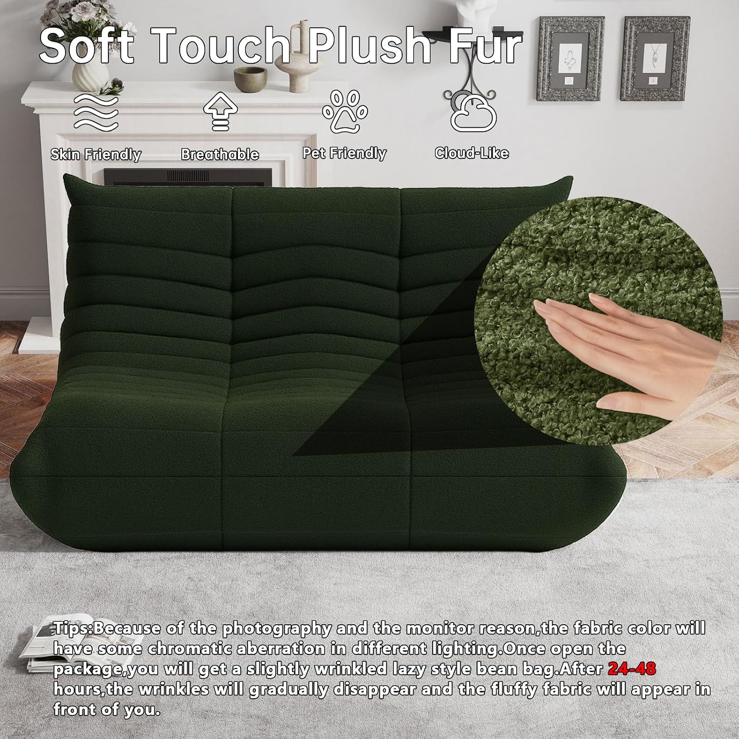 WHGBJA Bean Bag Chairs for Adults, Memory Foam Couch Loveseat Sofa Chair, Soft Teddy Material Cozy Comfy Reading Nook Chairs, Floor Chair for Living Room Bedroom Office