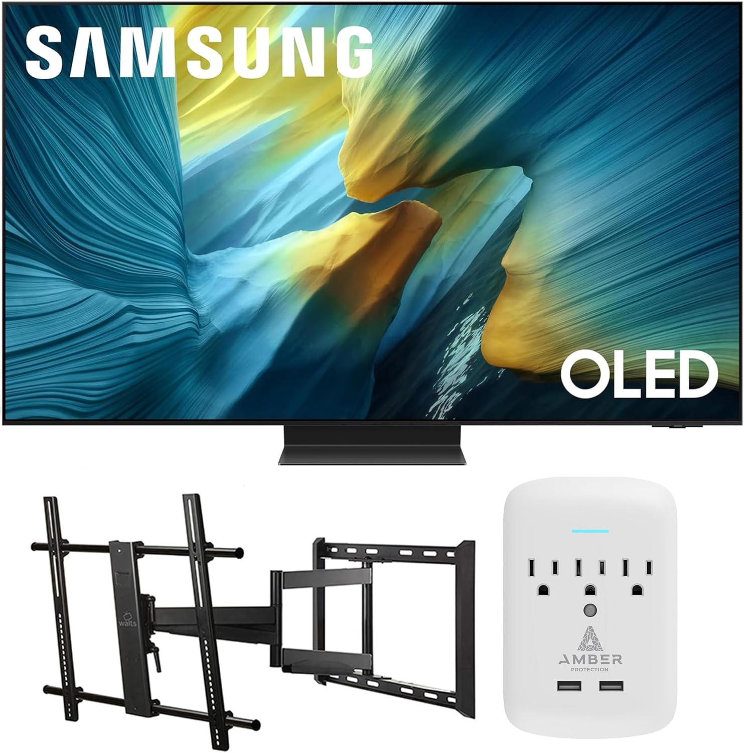 Samsung QN77S95FAFXZA 77 Inch OLED HDR Pro 4K Smart TV with a Walts Large/Extra Large Full Motion Mount for 43'-90' TVs and Amber Protection 3-Outlet-Surge Surge Protector (2025)