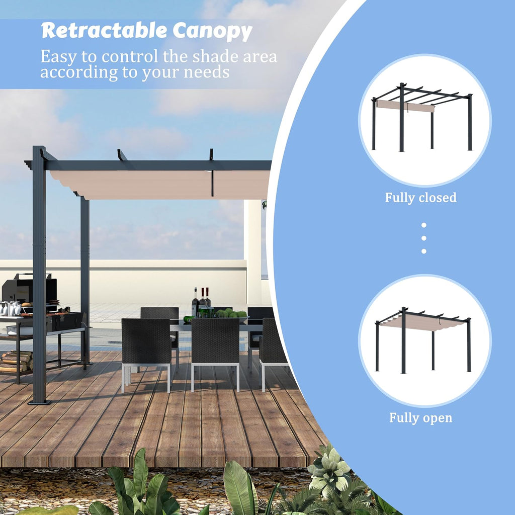 MUPATER 10' X 10' Outdoor Pergola, Aluminum Canopy Patio with Weather-Resistant, Retractable Pergola for Backyard Deck Garden, Cream White