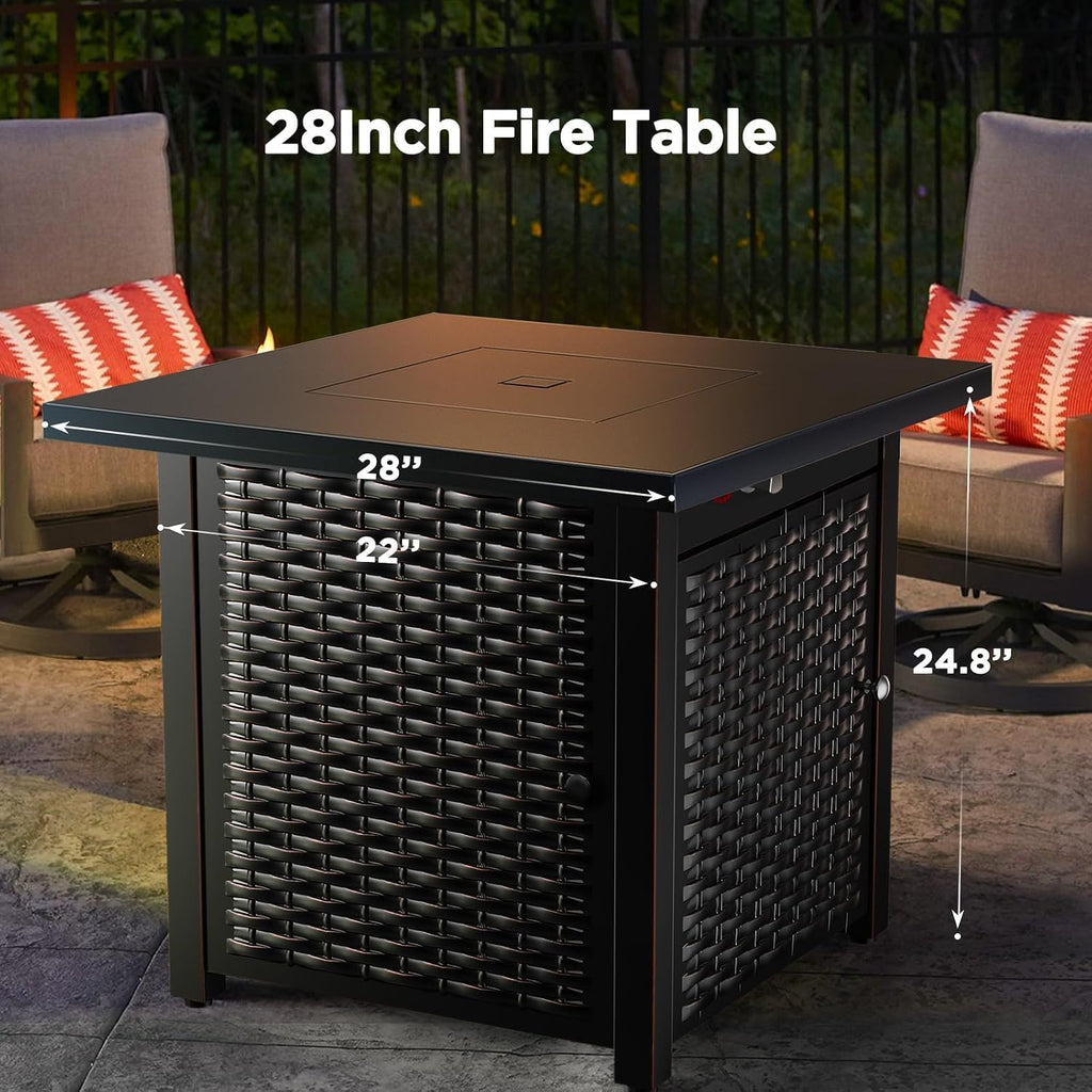 Ciays 28-Inch Propane Fire Pit – 50,000 BTU Outdoor Gas Steel Fire Table with Lid & Lava Rock, Adds Warmth & Ambience to Gatherings & Parties on Patio, Deck, Garden & Backyard