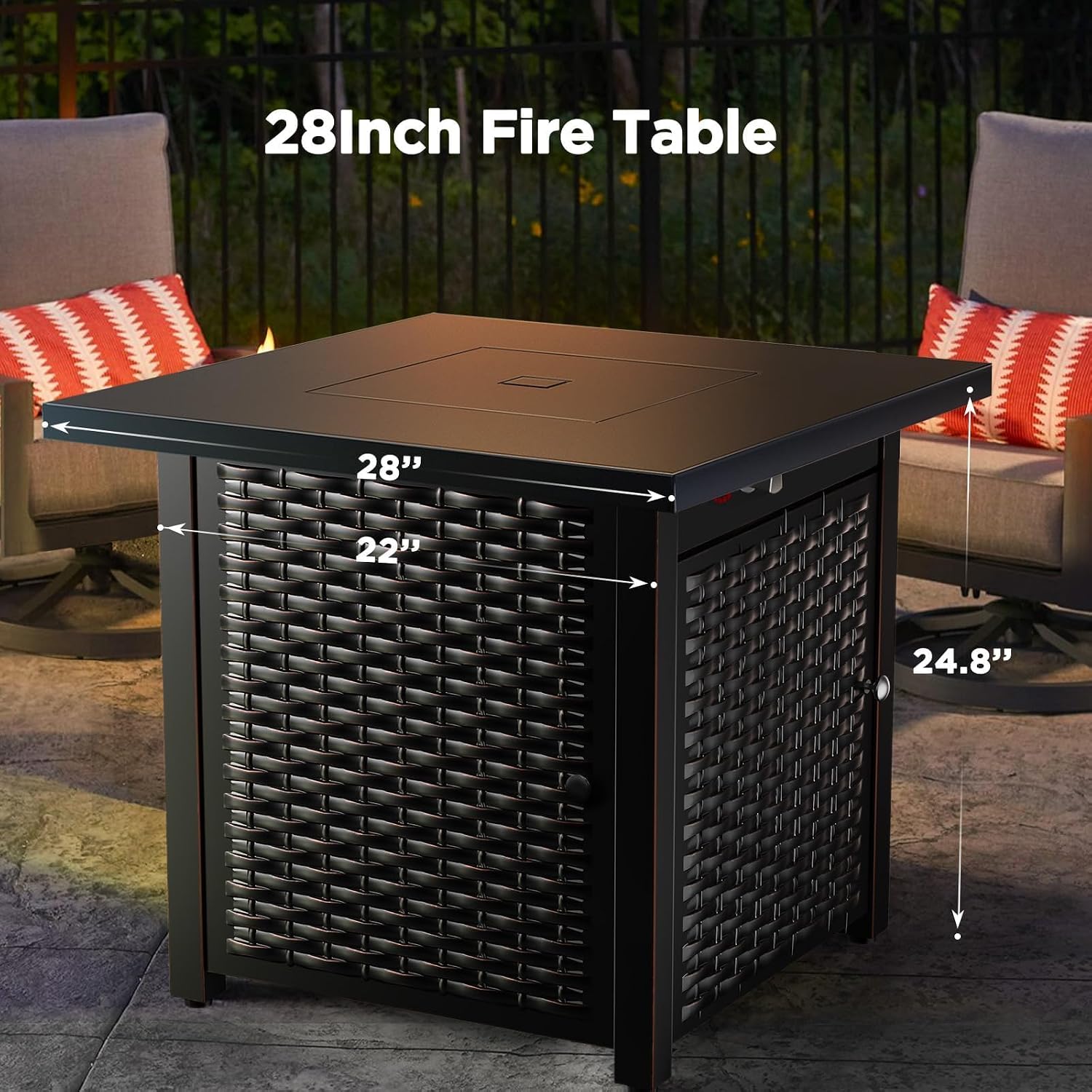 Ciays 28-Inch Propane Fire Pit – 50,000 BTU Outdoor Gas Steel Fire Table with Lid & Lava Rock, Adds Warmth & Ambience to Gatherings & Parties on Patio, Deck, Garden & Backyard