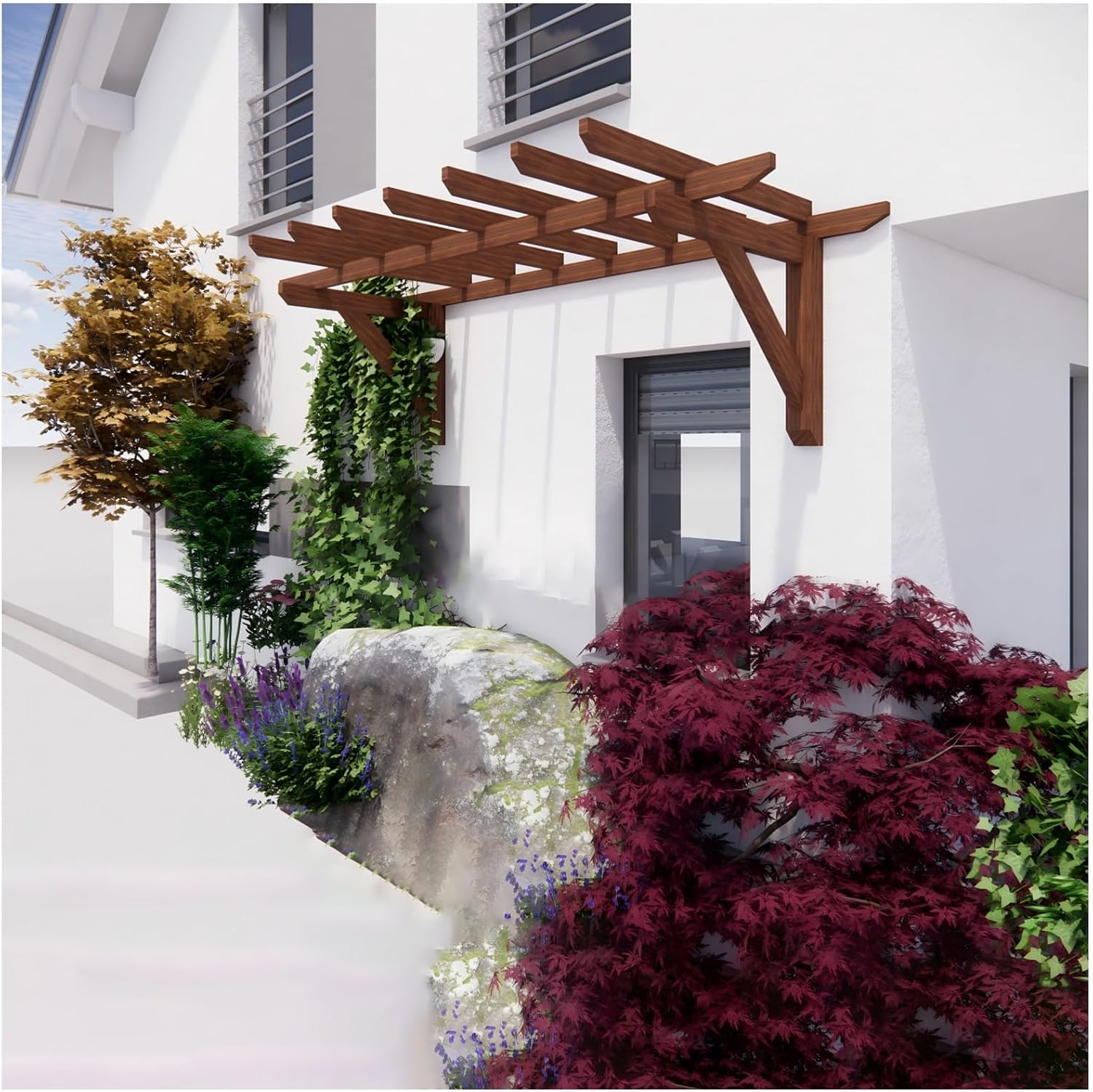 Wood Grape Arbor Gazebos for Garden Patio Backyard Deck, Simple Wall Climbing Trellis Single-Sided Outdoor Pergola, DIY Window Canopy Door Awnings(6.56ft Length x 4.26ft Wide)