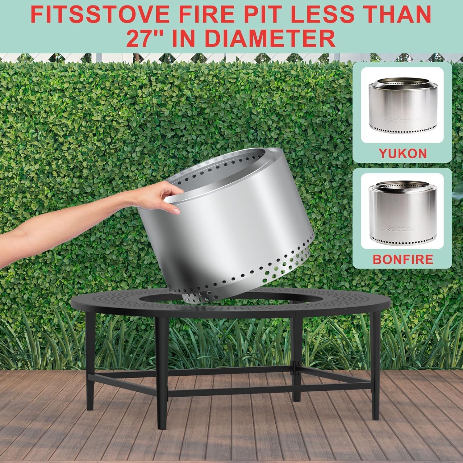Fire Pit Surround Tabletop for Solo Stove Yukon/Bonfire/Tiki Accessories, Smokeless Fire Pit Table & Dust Cover for Solo Stove and Other Wood Burning, Powder-Coated Steel Stove Table Surround,45 Inch