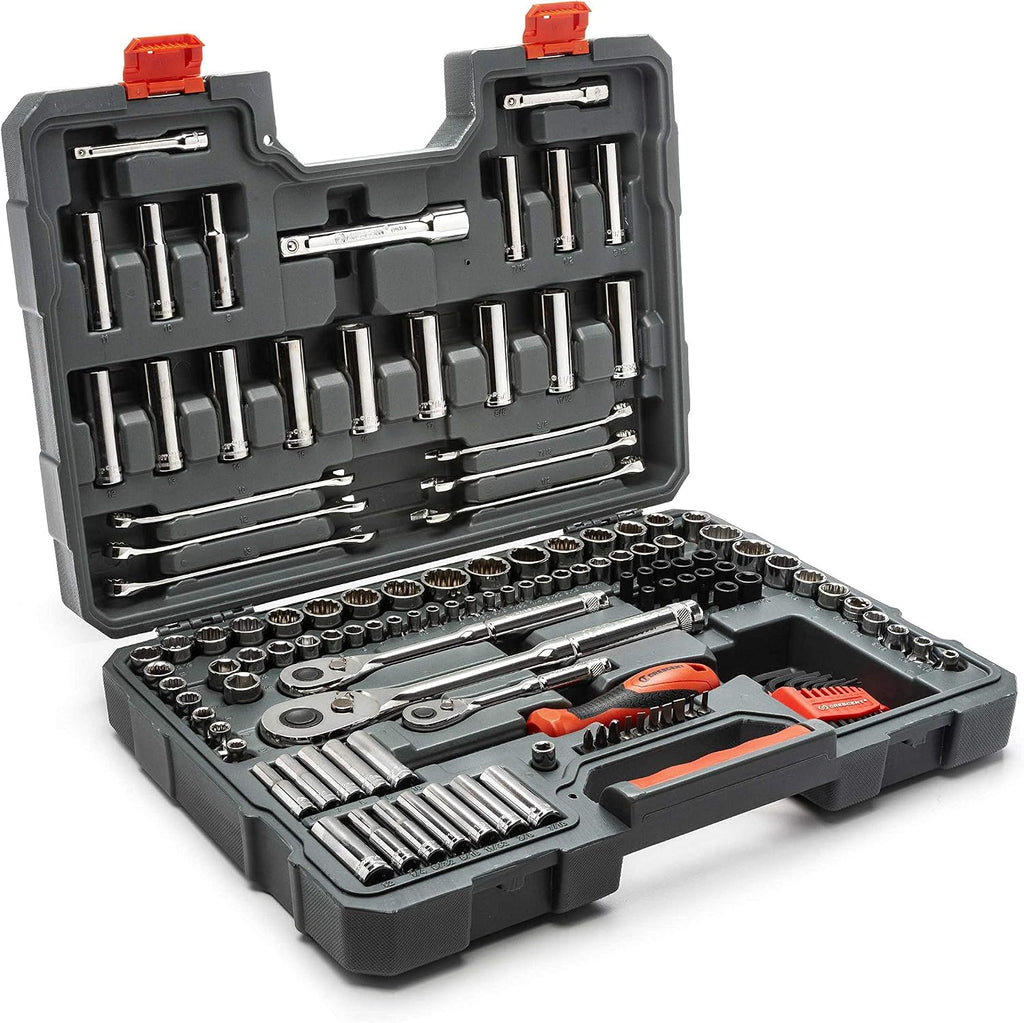 Crescent 142 Piece 1/4', 3/8' & 1/2' Drive 6 & 12 Point Standard & Deep SAE/Metric Mechanics Tool Set - CTK142C