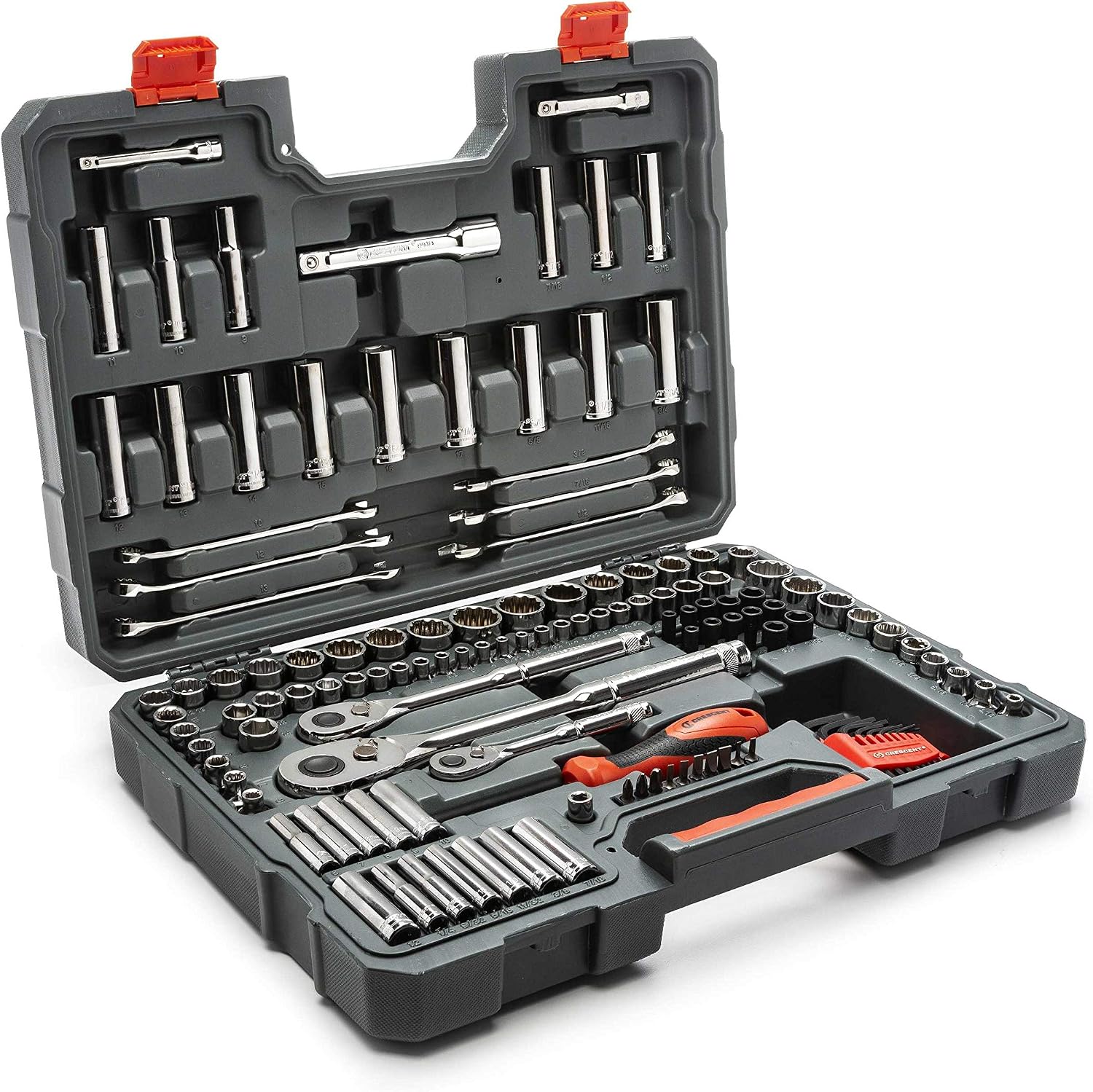 Crescent 142 Piece 1/4', 3/8' & 1/2' Drive 6 & 12 Point Standard & Deep SAE/Metric Mechanics Tool Set - CTK142C