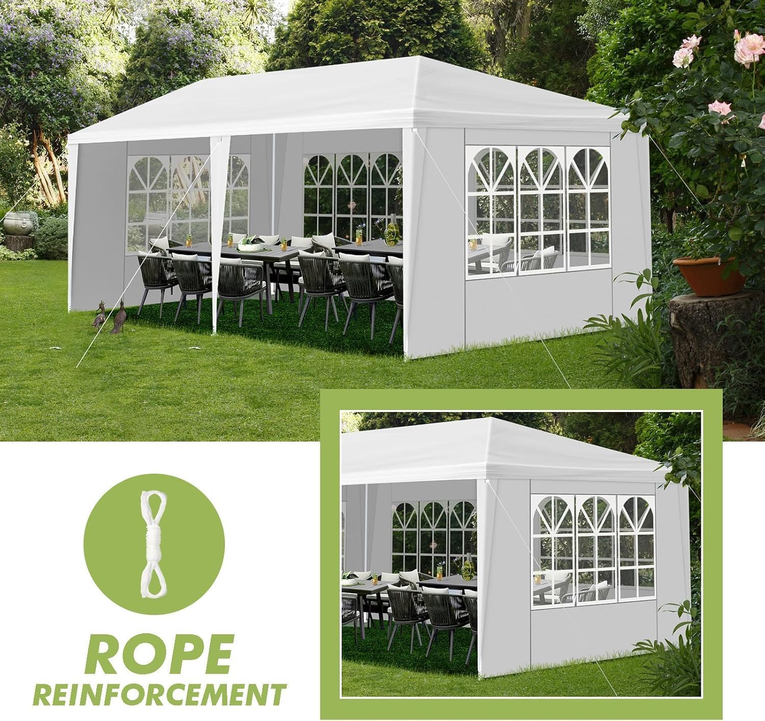 Outdoor Party Tent Wedding Birthday Tents for Parties Canopy with Removable Sidewalls & Transparent Windows Outside Gazebo Event Tent for Garden Patio and Backyard (10'x20'/4 Sidewalls)