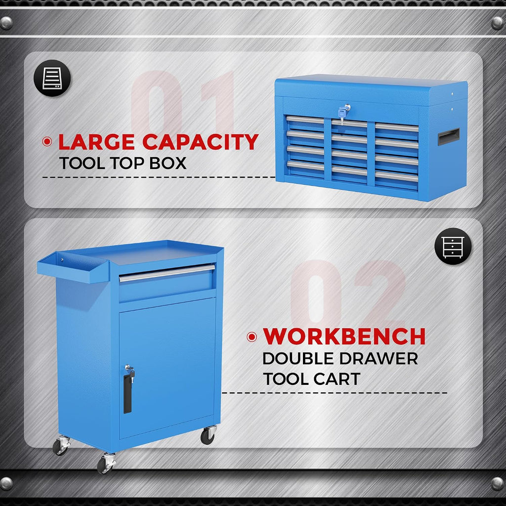 INTERGREAT Blue Tool Chest, 5-Drawer Rolling Tool Chest with Detachable Top Tool Box, Tool Chests with Universal Lockable Wheels, Metal Tool Cart for Garage, Workshop, Barbershop