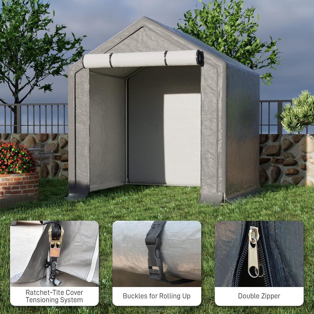 Outdoor Storage Shelter, 6x6 ft Portable Shed with Roll up Zipper Door, Waterproof and UV Resistant Anti-Snow, Heavy Duty Carport for Storing Garden Tools, Outdoor Equipment