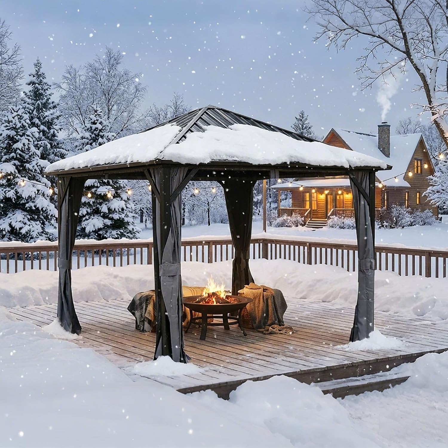 10x10 Hardtop Aluminum Gazebo, Outdoor Metal Gazebo with Netting & Curtains - Heavy Duty Iron Roof for Patios, Waterproof & Snow Load Resistant (Single Hardtop Gazebo)