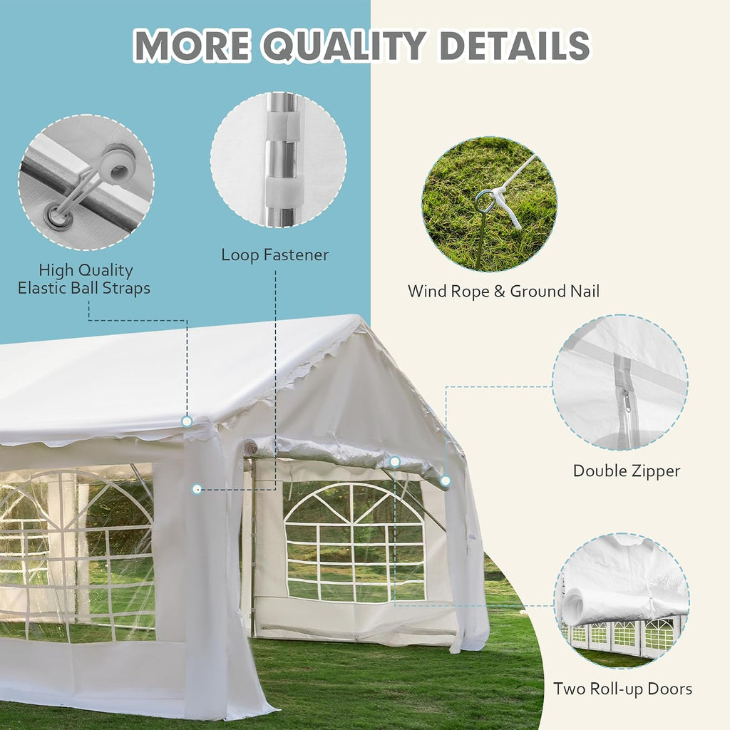 EROMMY 20x50FT White Party Tent, Heavy Duty Outdoor Event Canopy with Removable Sidewalls, Roll-Up Doors and Storage Bags, Large Gazebo Shelter for Weddings, Commercial and Backyard Use