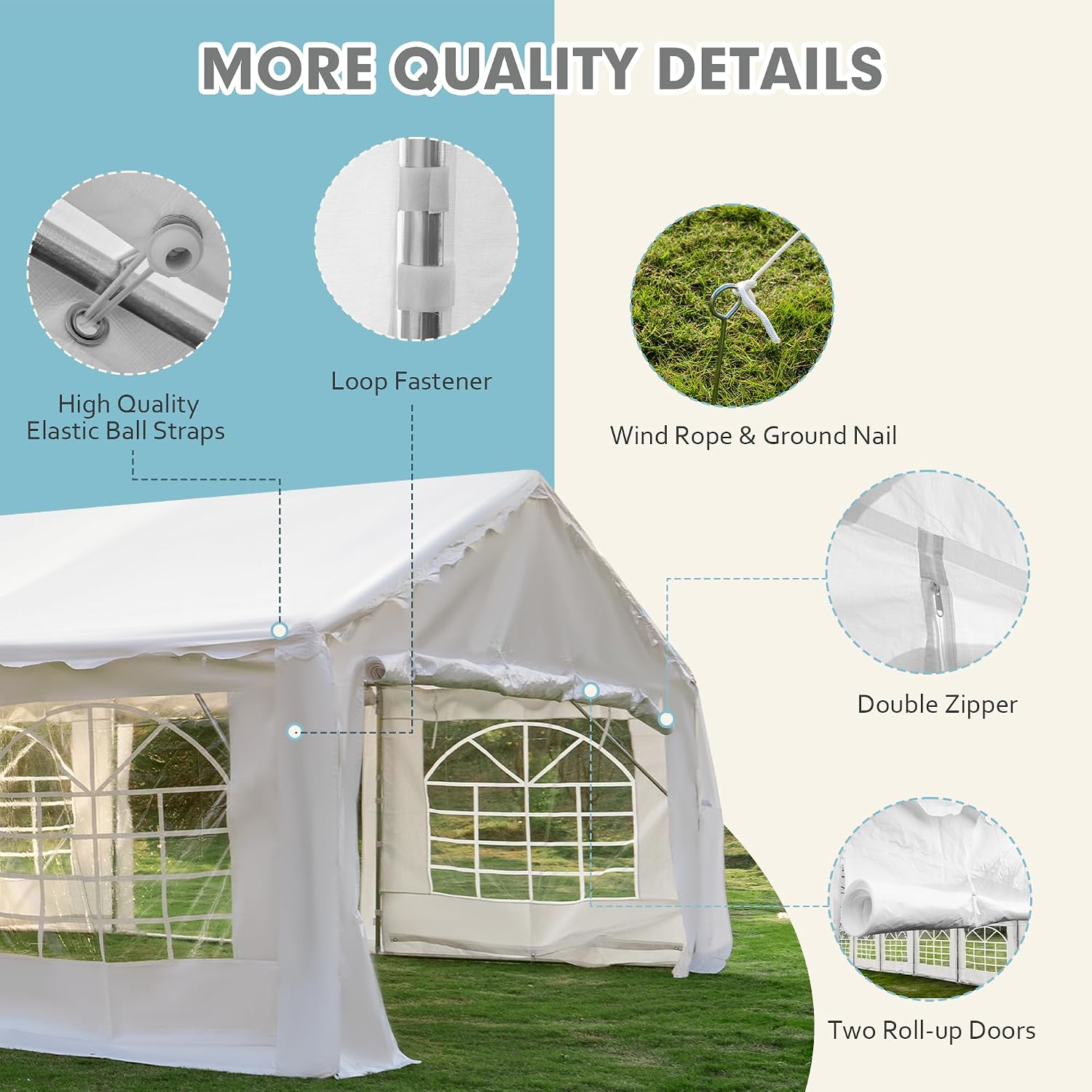 EROMMY 20x50FT White Party Tent, Heavy Duty Outdoor Event Canopy with Removable Sidewalls, Roll-Up Doors and Storage Bags, Large Gazebo Shelter for Weddings, Commercial and Backyard Use