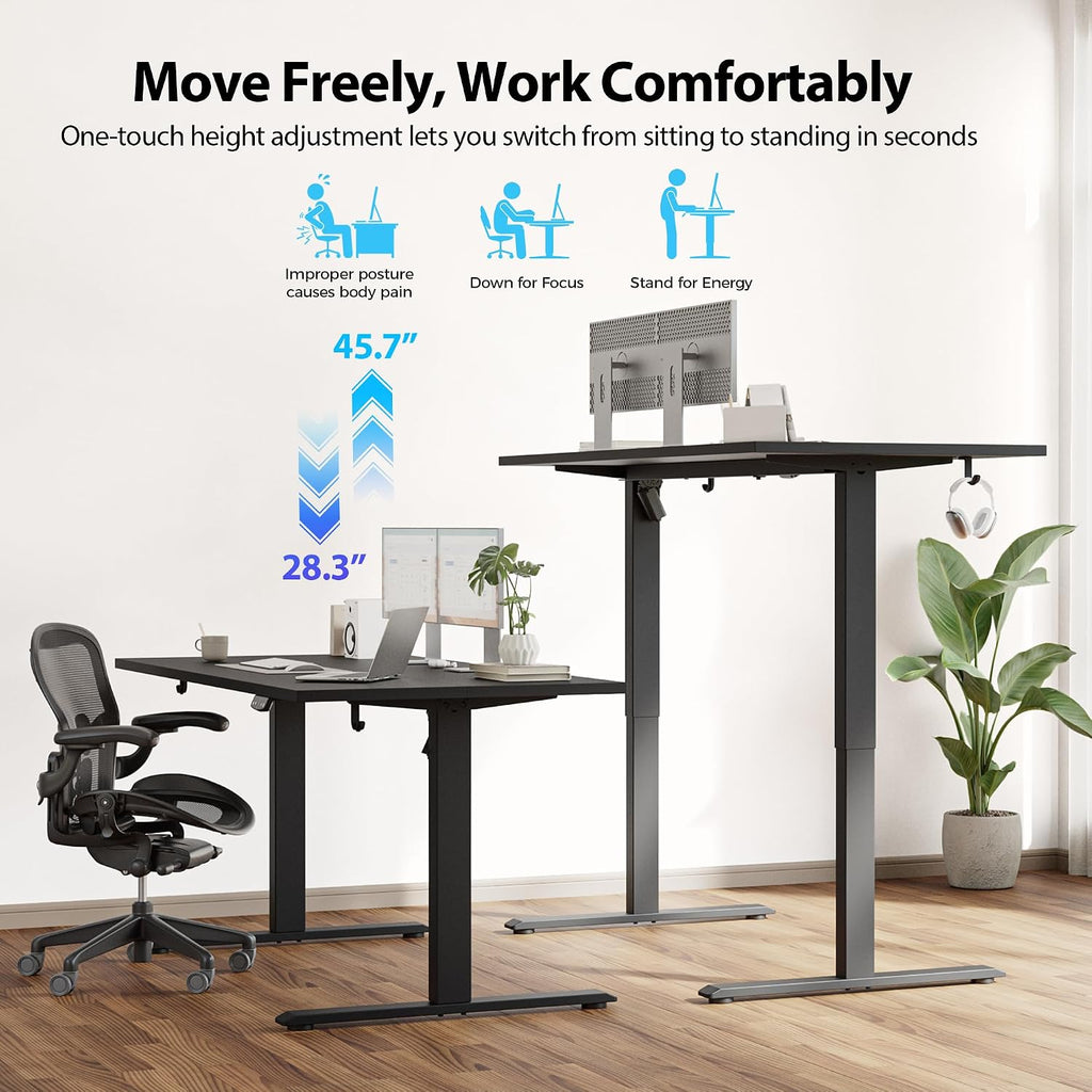 Agilestic Electric Standing Desk, 48 x 28 Inches Height Adjustable Desk, Sit Stand up for Work Office Home, Ergonomic Rising Computer Table with Memory Preset, Black