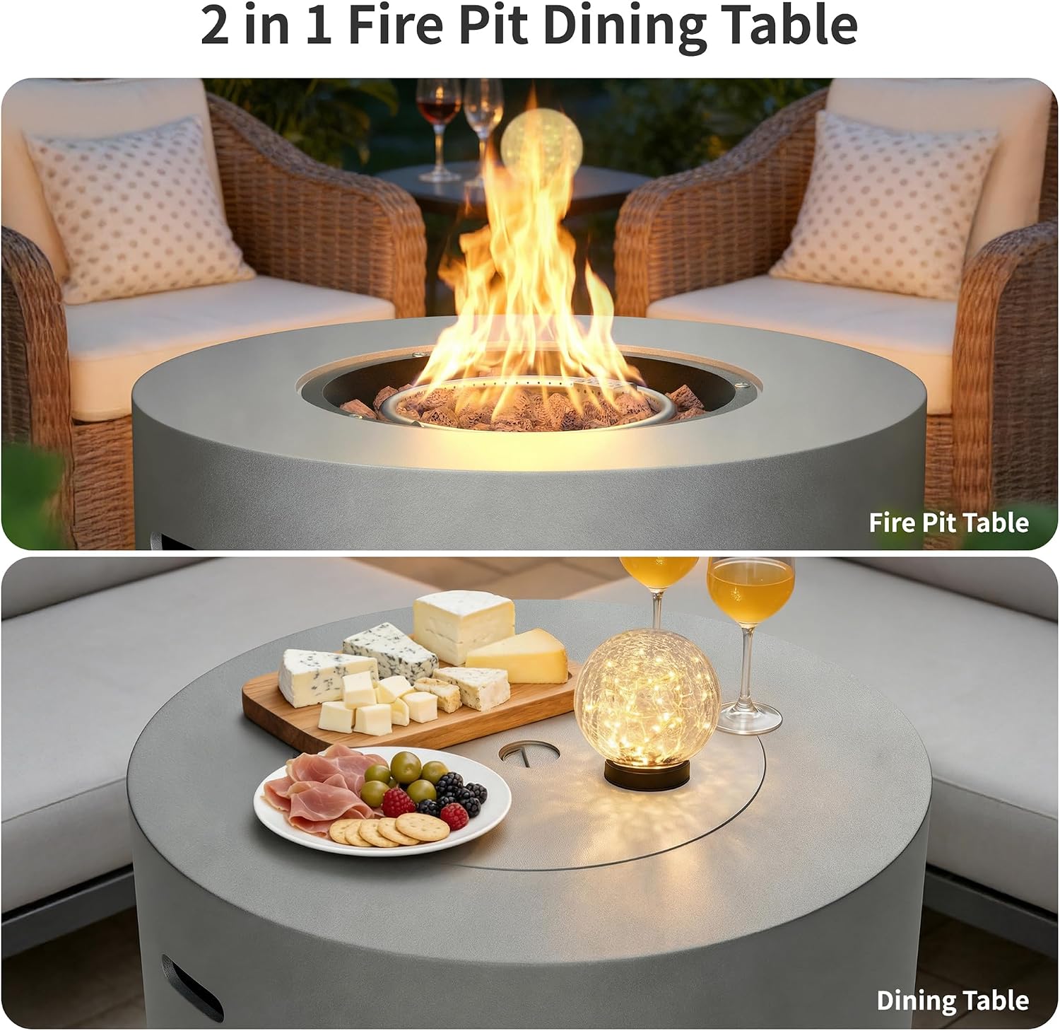 HOTEAGLE 32' Propane Fire Pit Table Round, 50000 BTU Powerful Gas Firepit Table, CSA Certified, Ideal Outdoor Fire Pit for Dining, Party in Patio, Garden, Yard
