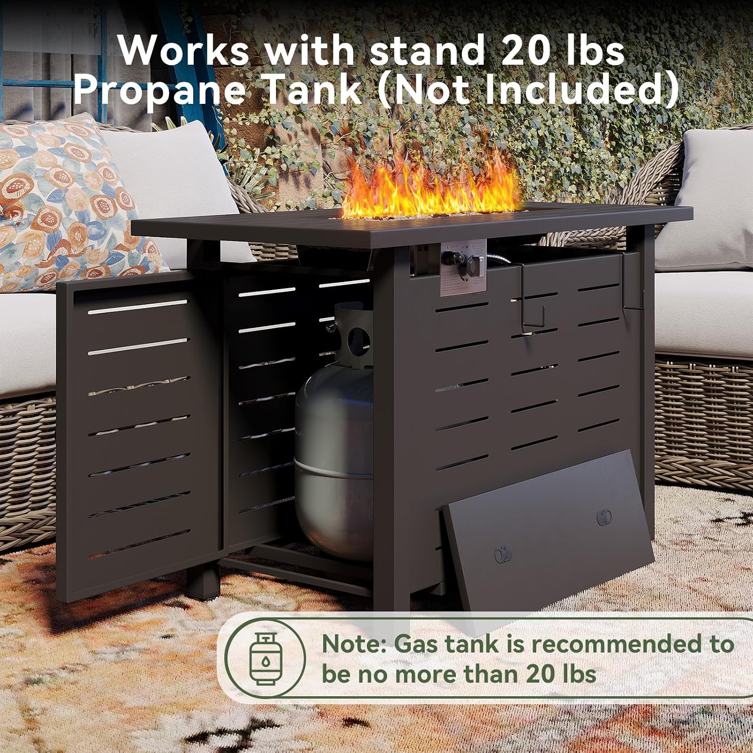 Aoxun 40 Inch Outdoor Propane Fire Pit - 50,000 BTU Gas Fire Pit Table with Lava Rocks, Patio Heater Rectangle Fire Table with Removable Lid & Waterproof Cover for Deck, Backyard, Garden, Black