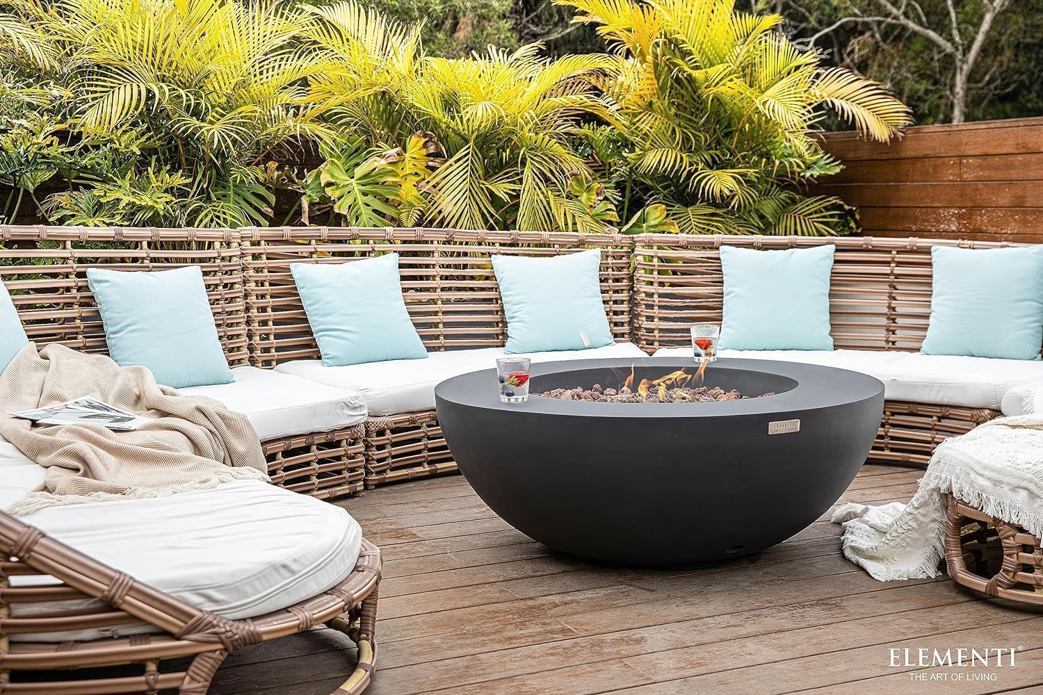 Elementi Lunar Bowl Cast Concrete Fire Table, Outdoor Fire Pit Fire Table Patio Furniture, Dark Gray (Natural Gas)