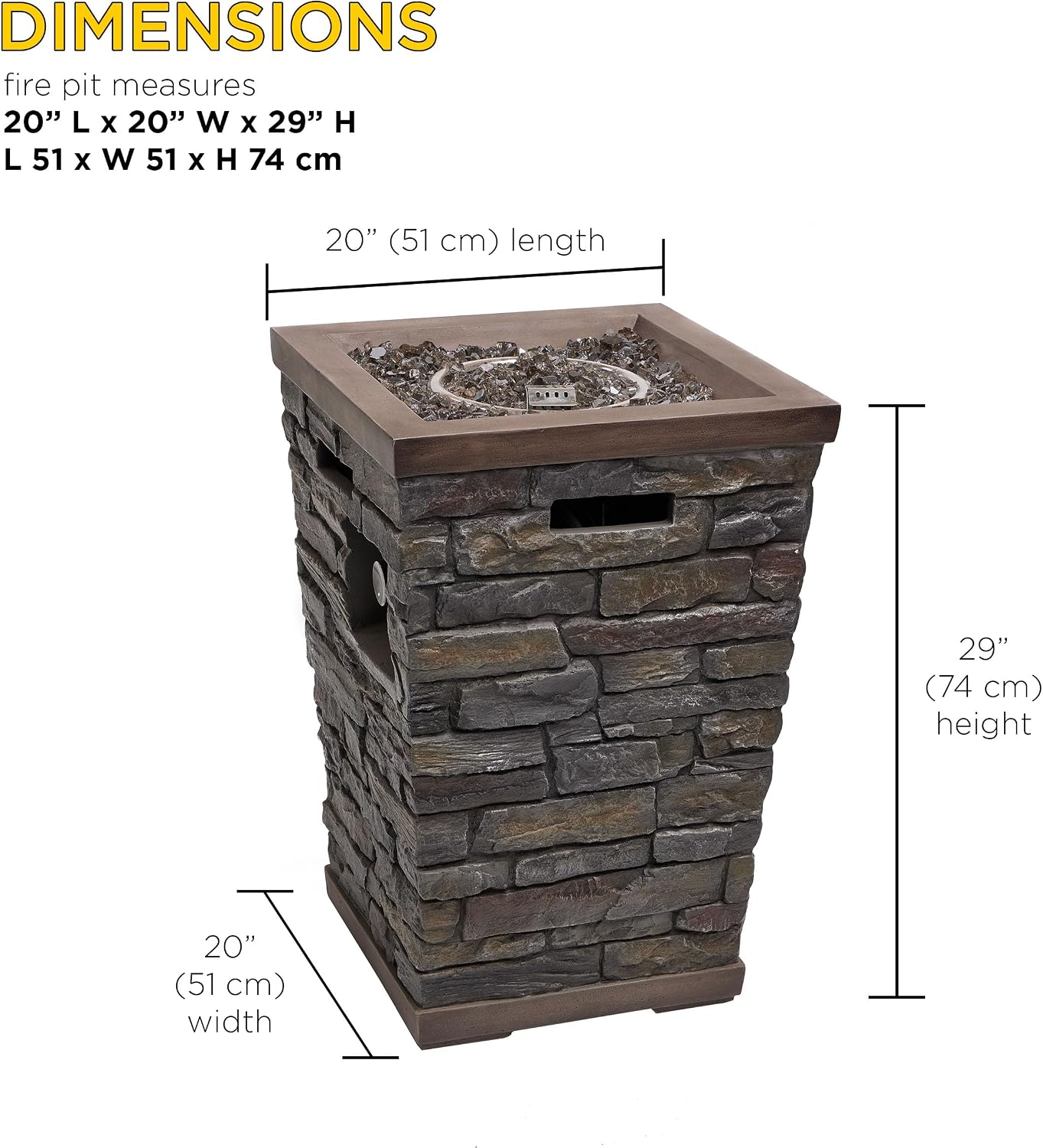 Alpine Corporation GXT966 Stone Look Column Gas Fire Pit with 32K BTU and Adjustable Flame, Cozy Patio Decor, 29' H, Multicolor