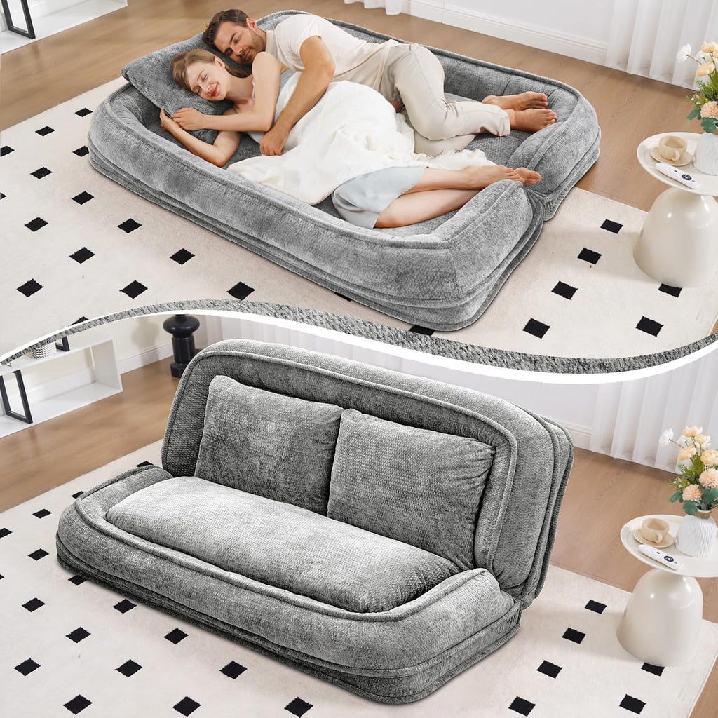 Extra Large Human Dog Bed for Adult & Pets, Convertible Floor Sofa Bed with 5 Adjustable Position, Lazy Couch Giant Bean Bag Lounge Chair Comfy Tatami with 3 Pillows for Bedroom Living Room (Grey)
