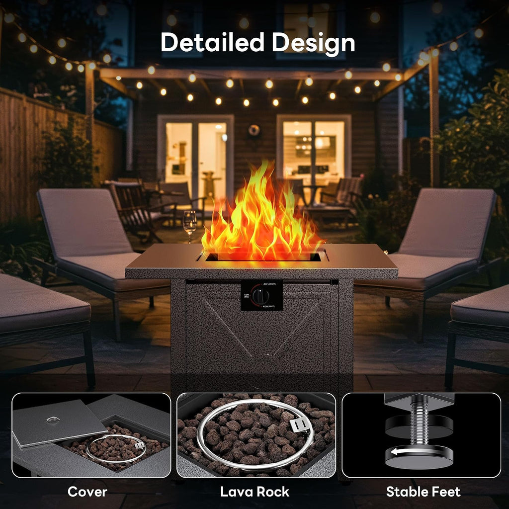 Electactic 28 Inch Propane Fire Pit, 3-in-1 Multi-Use Outdoor Fire Pit Table, 50,000 BTU Steel Gas Fire Pit with Lid & Lava Rock, Add Warmth and Ambience for Patio Deck Garden, Outdoor Gatherings