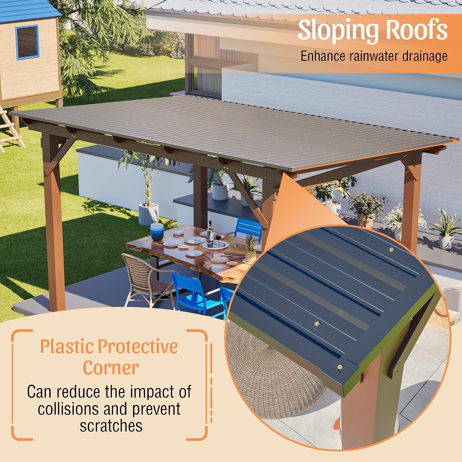 Sturdy Wooden Garden Gazebo with Metal Roof - All-Weather Outdoor Patio Shade Structure for Backyard, Garden, Deck & Poolside